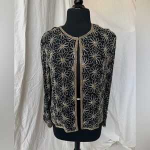 Vintage Beaded Daisy Black Jacket #floral #embellished